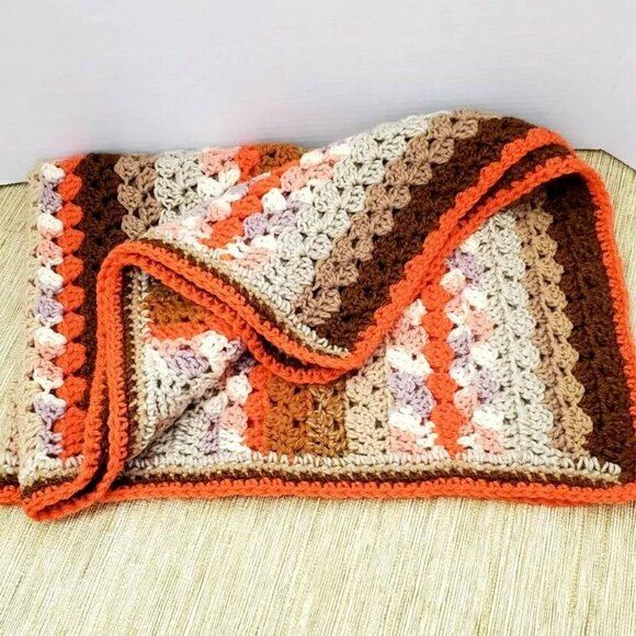 Crochet BABY BLANKET AFGHAN Lap Granny Squares Stripes 38" x 28" Warm Handmade - Picture 7 of 9